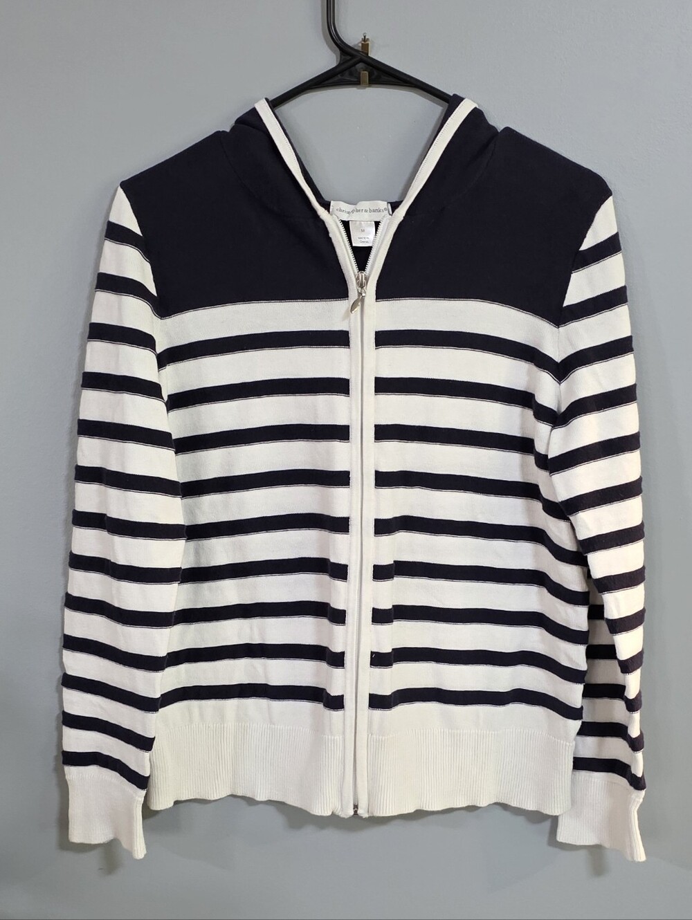 Christopher & Banks Navy and White Striped Zip Front Hoodie